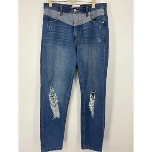 Jordache Heritage Womens Distressed Two Tone Western Yoke Mom Jeans Blue Size 29